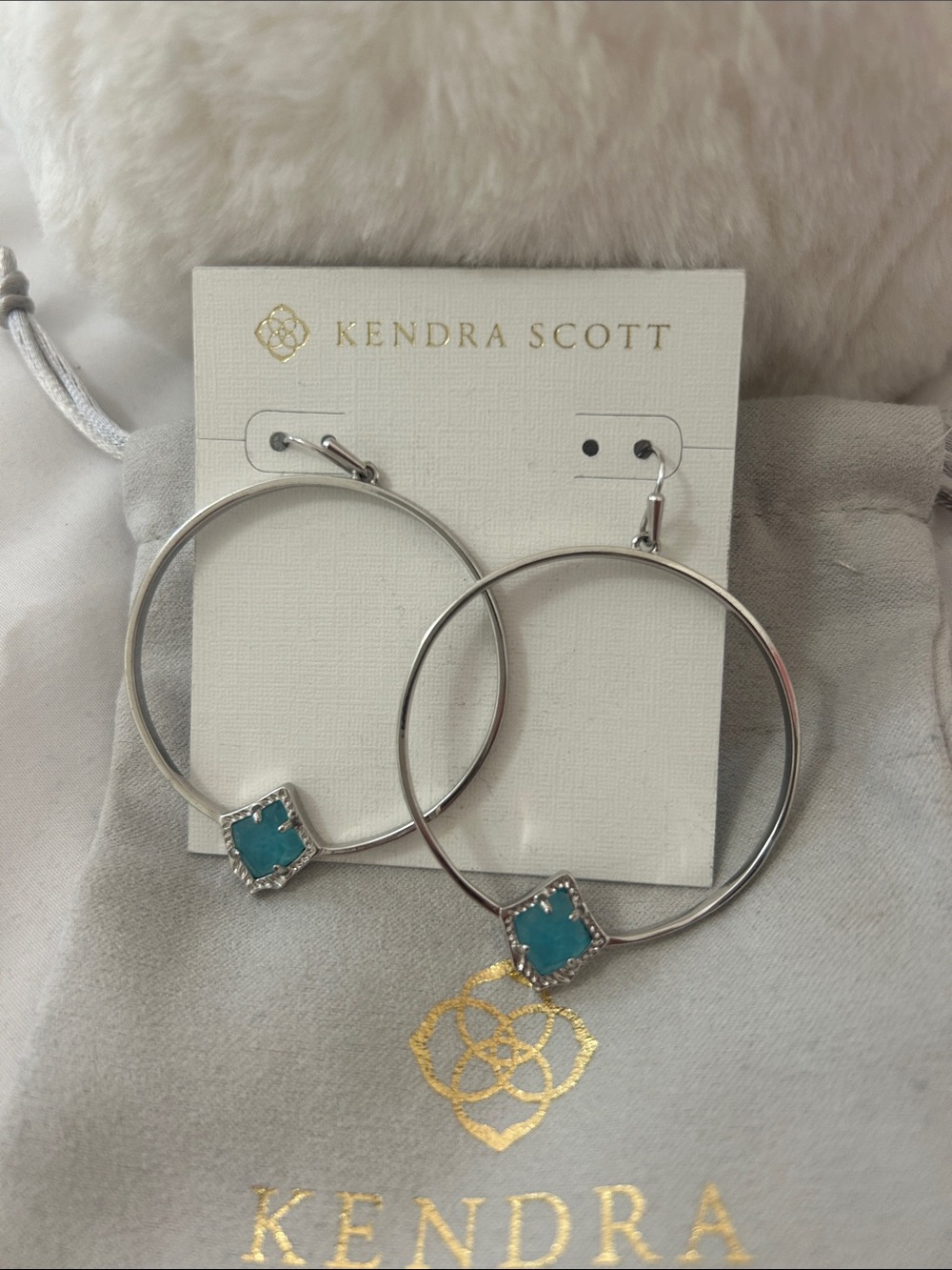 Kendra Scott Eleberta Rhodium Turquoise Hoop Earrings NWT